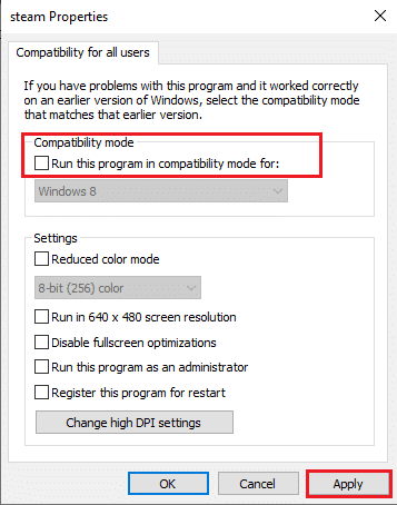 Uncheck the same option that says Run this program in compatibility mode and click on OK