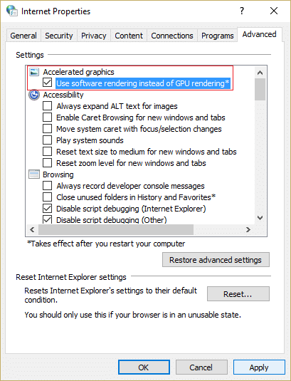 Uncheck use software rendering instead of GPU rendering to disable Hardware Acceleration