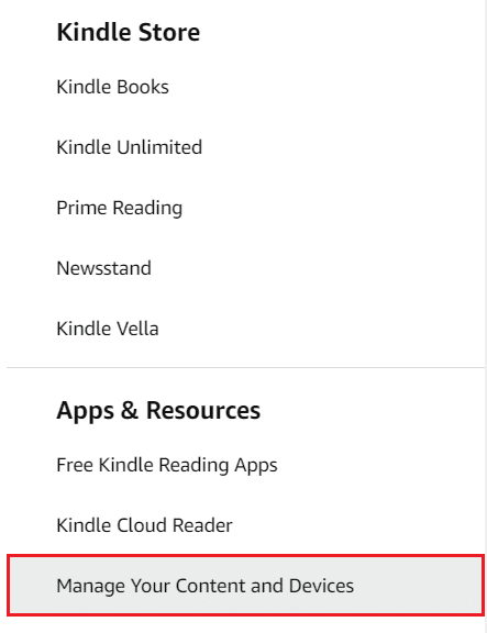 Under Apps & Resources click on Manage Your Content and Devices