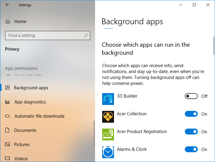 Under Choose which apps can run in the background disable the toggle for individual apps