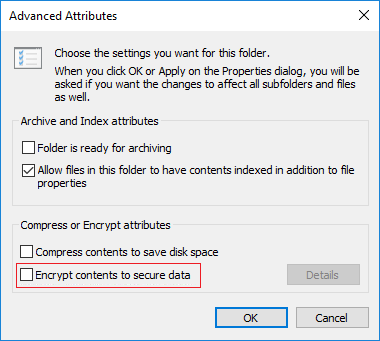 Under Compress or Encrypt attributes uncheck Encrypt contents to secure data