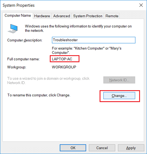 Under Computer Name tab click on Change