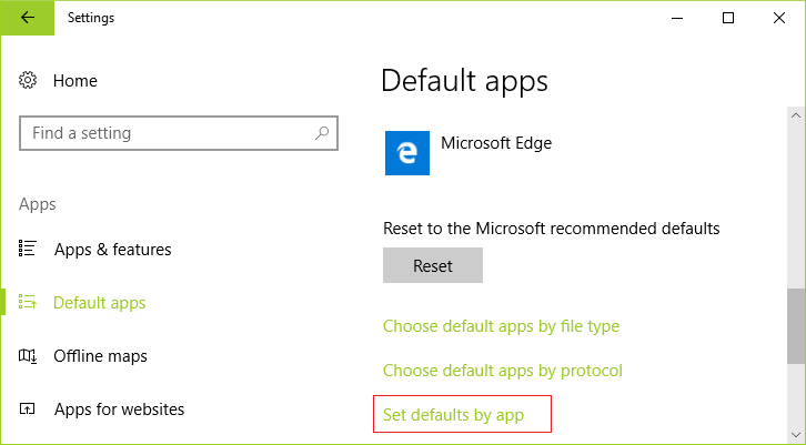 Under Default apps click Set defaults by app