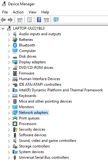 Under Device Manager, look for the Network adapters