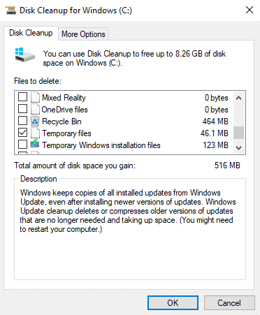 Under Files to delete, check the boxes want to delete like Temporary files etc.