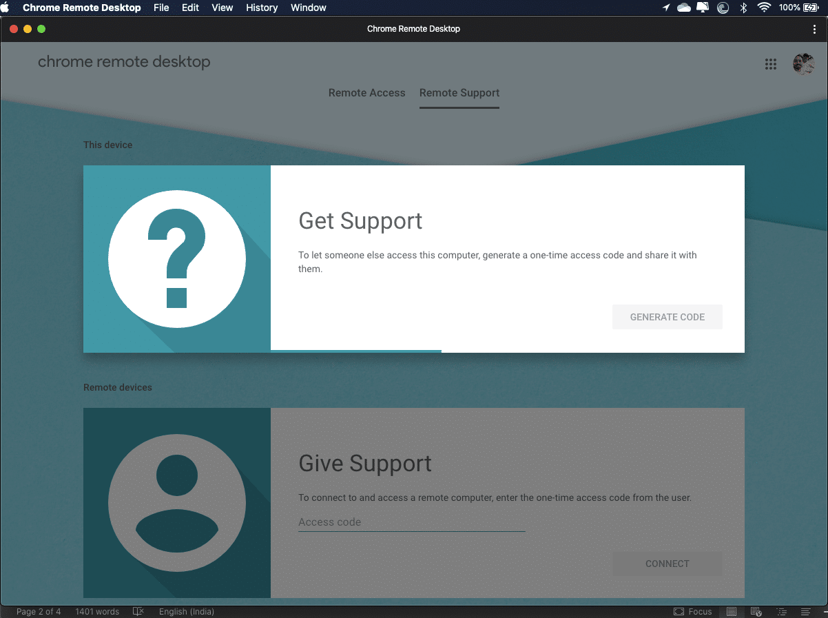 Under Get Support click on GENERATE CODE button