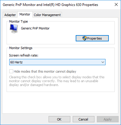 Under Monitor Settings select the Screen Refresh Rate from the drop-down