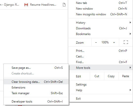 Under More tools, click on Clear browsing data