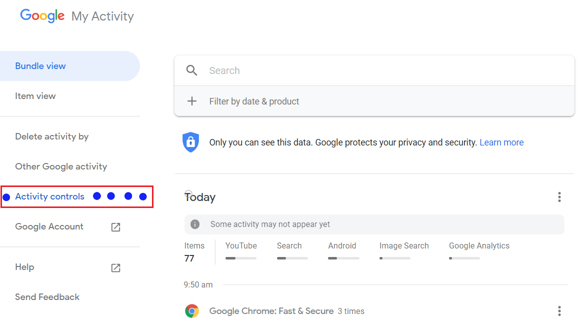 Under My Activity page click on Activity Controls | Delete Google Search History