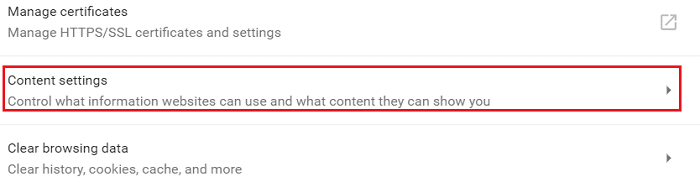 Under Privacy section click on Content settings