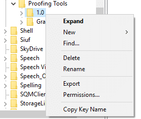 Under Proofing Tools, right click on option 1.0