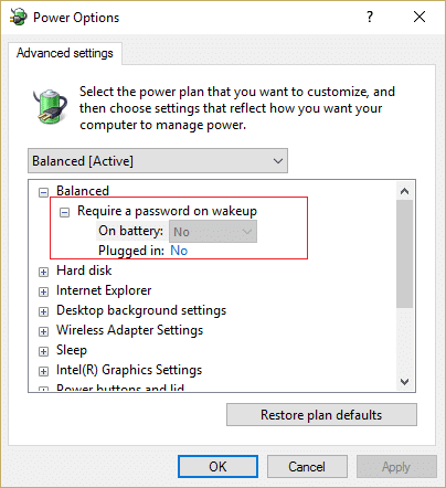 Under Require a password on wakeup setting then set it to No