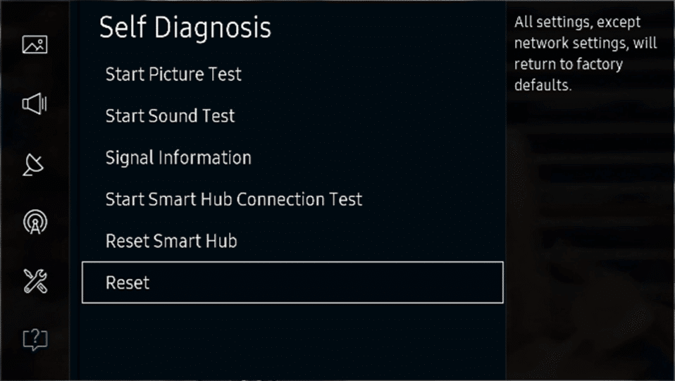 Under Self Diagnosis select Reset