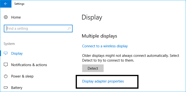 Under Settings click on Display adapter properties | How to Fix Monitor Screen Flickering Issue