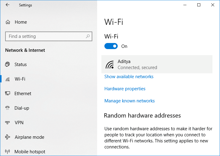 Under Wi-Fi, click on your currently connected network (WiFi) | Fix Windows Modules Installer Worker High CPU Usage
