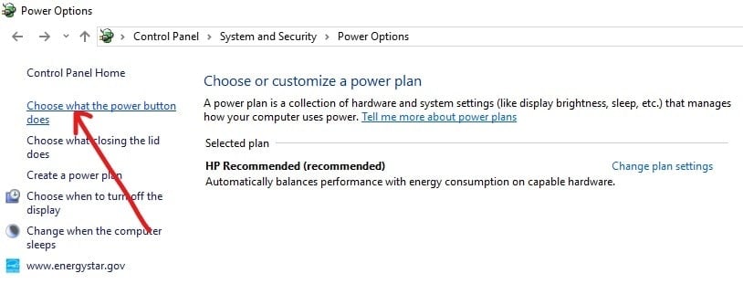 Under power options, click on Choose what the power button does