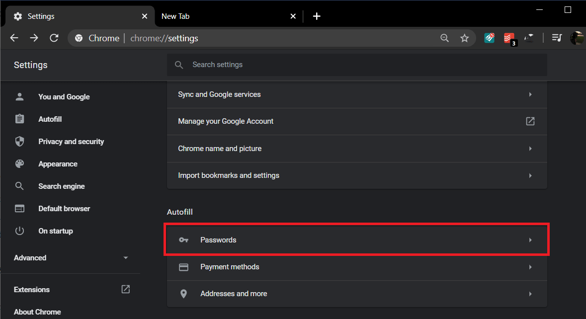 Under the Autofill label, click on Passwords | Fix Google Chrome Not Saving Passwords