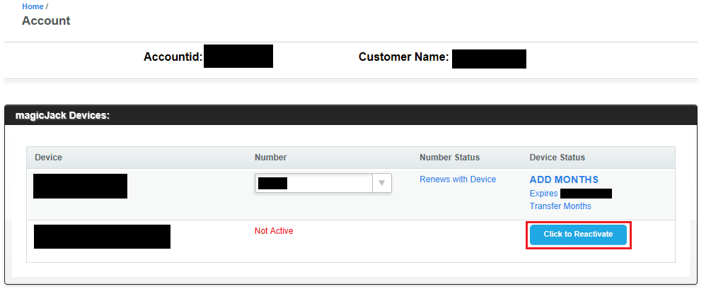 Under the Device Status column, click on Click to Reactivate