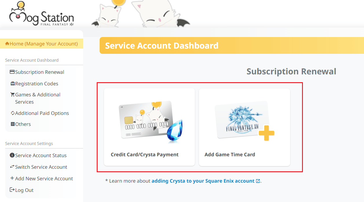 Under the Subscription Renewal section, choose the desired payment method