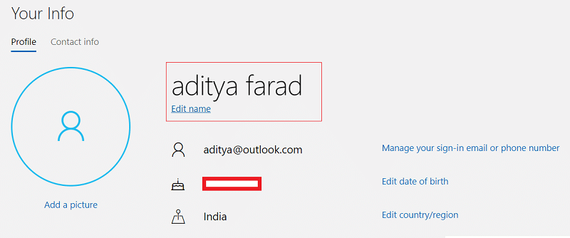 Under your Account User Name click on Edit name | How to Change Account Username on Windows 10
