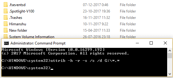 Unhide files using Command Prompt