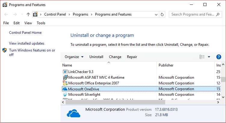 Odinstalujte Microsoft OneDrive