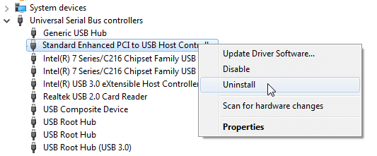 Uninstall Standard Enhanced PCI to USB Host Controller