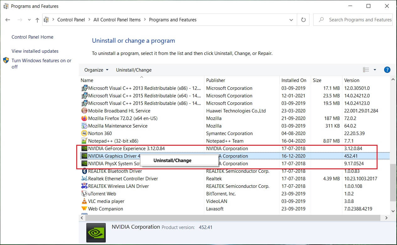 Uninstall everything related to Nvidia