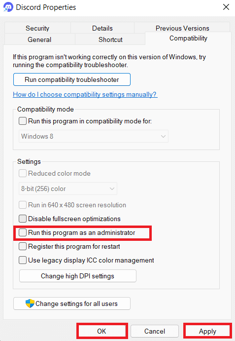 Запустите Discord без прав администратора. Как исправить ошибку Discord JavaScript при запуске в Windows 10