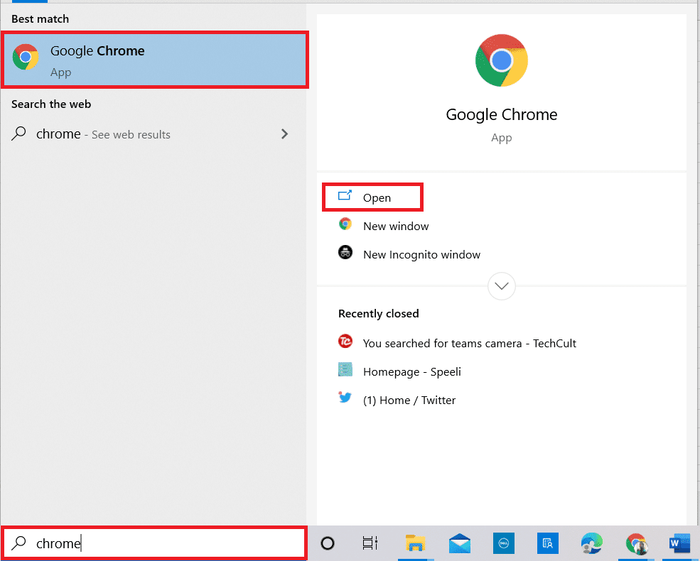 Type Google Chrome or any other desired browser installed on your system and click Open