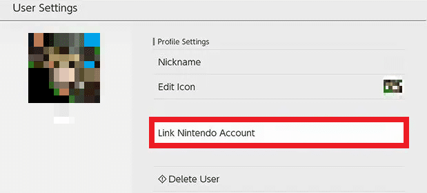 Nintendo 계정 연결 옵션을 클릭하세요.