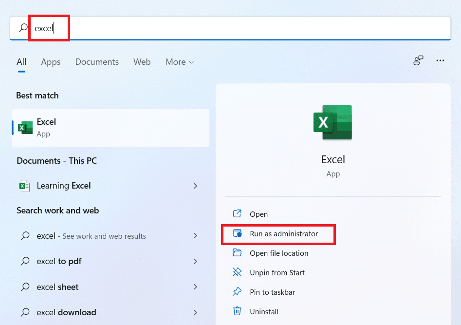 Type Excel in the Windows search menu and click on Run as administrator | how to print large image on multiple pages