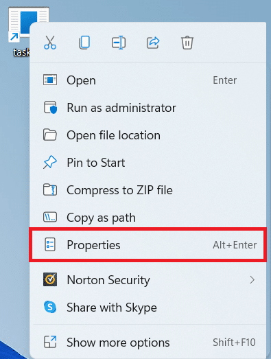 The shortcut will get created on the desktop. Now, right-click on it and click on the Properties option.