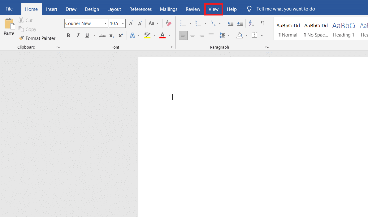 Click on the View tab from the blank workbook.