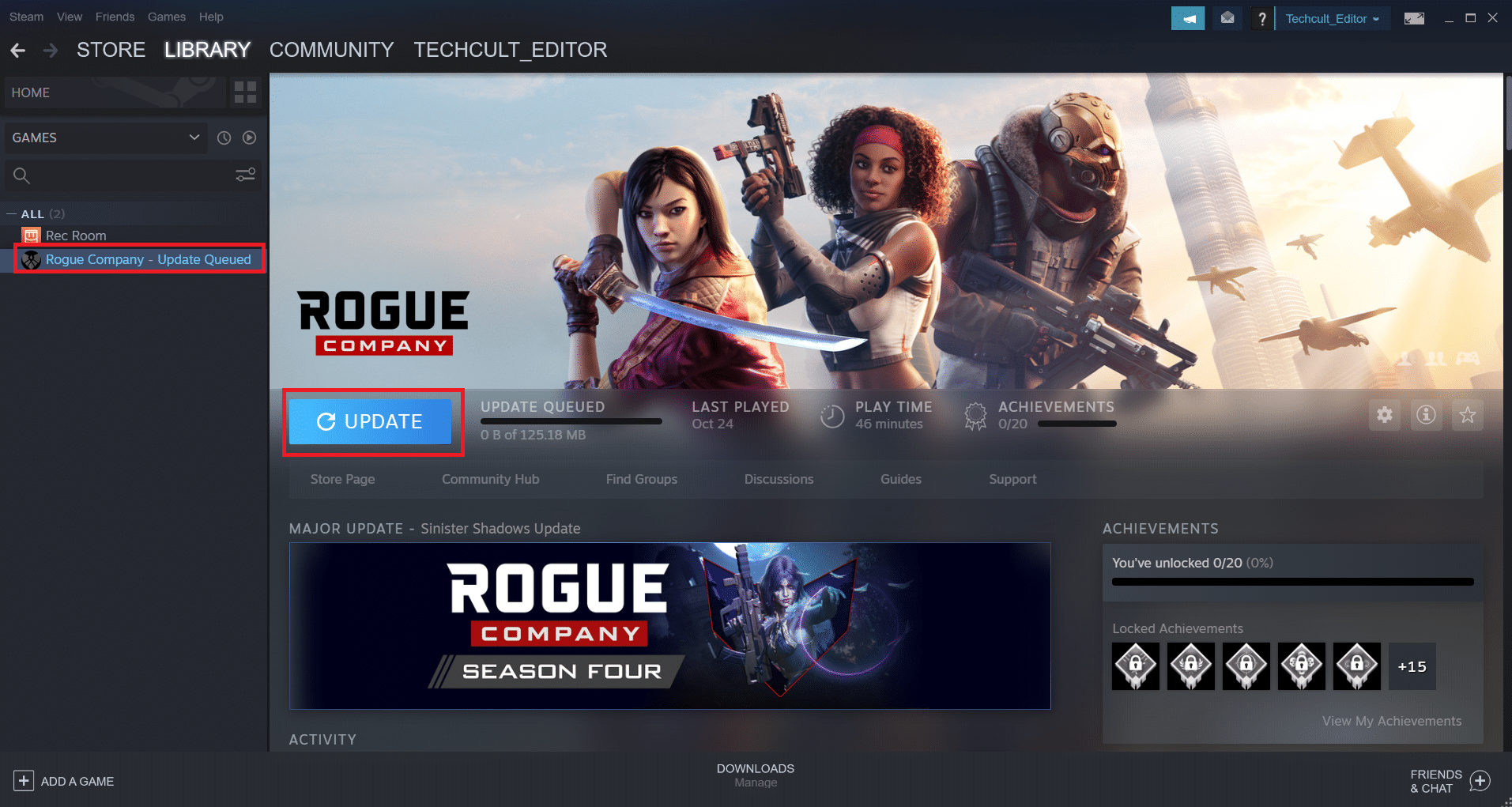 Update button Steam home page