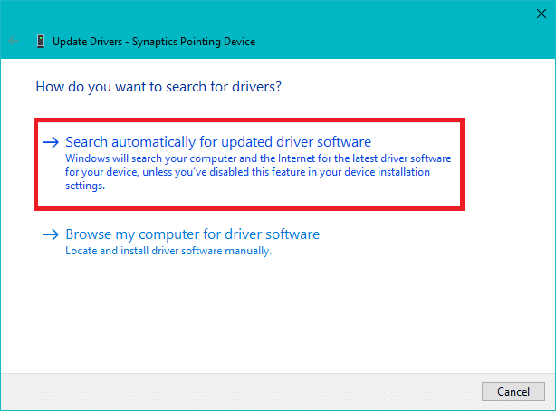 Update mouse drivers Search automatically for updated driver software