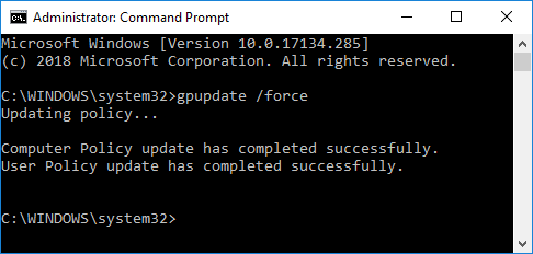 Use gpupdate force command into command prompt with admin rights | The remote device or resource won't accept the connection