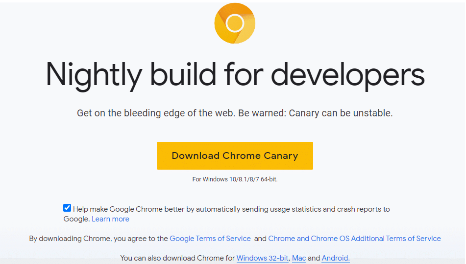 Canary Chrome Tarayıcısını Kullanın | Chrome'da Fare İmlecinin Kaybolmasını Düzeltme