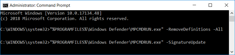 ប្រើប្រអប់បញ្ចូលពាក្យបញ្ជាដើម្បីធ្វើបច្ចុប្បន្នភាព Windows Defender