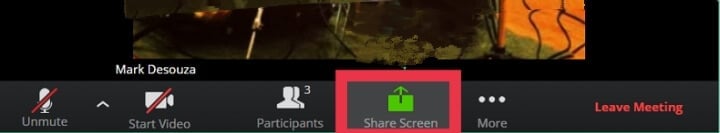 Use the “screen share” option at the bottom of the screen in the Zoom meeting
