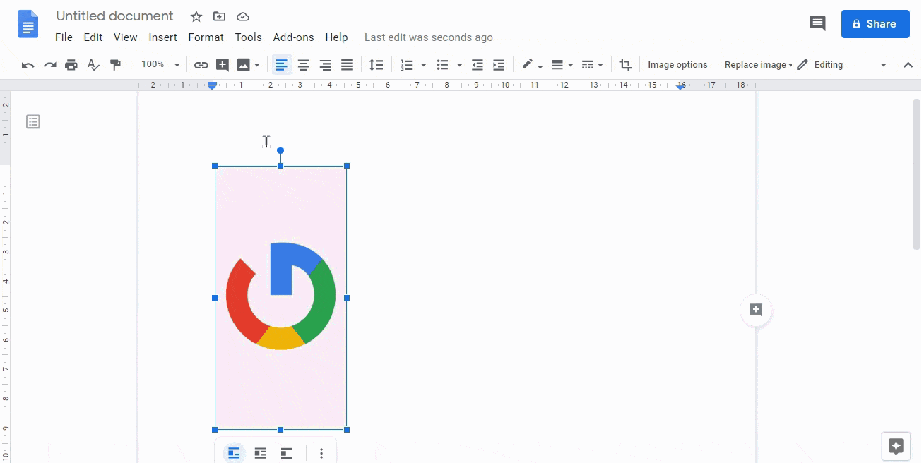 Use this handle to rotate your pictures in Docs