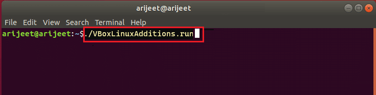 Команда VBoxLinuxAdditions.run