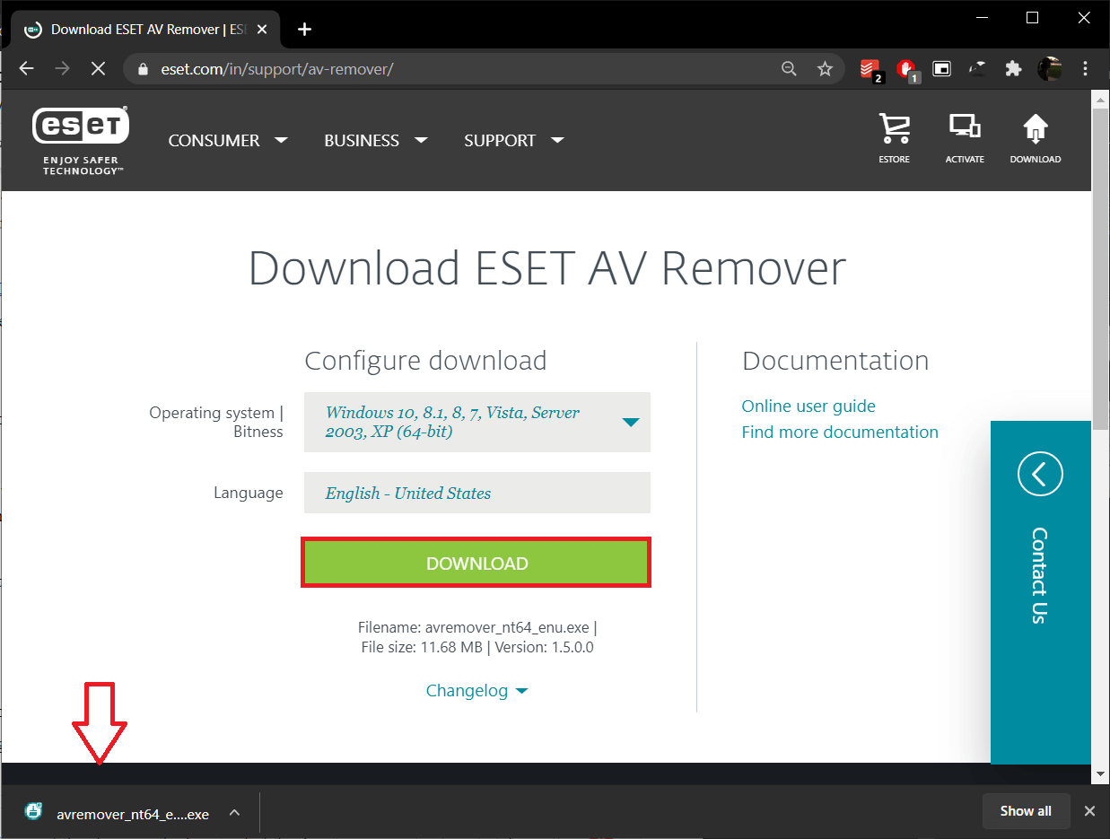Visit Download ESET AV Remover and download the installation file