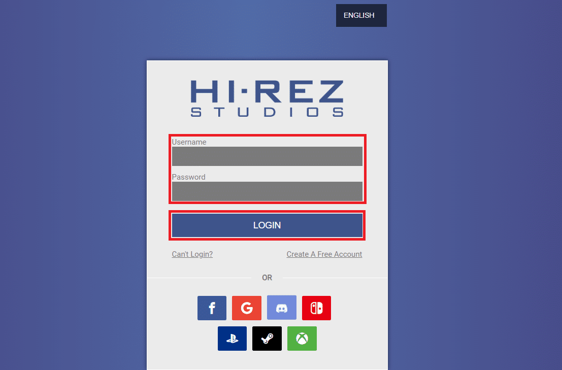 Visit Hi-Rez Studios log in page and enter your Username and Password and click on LOGIN