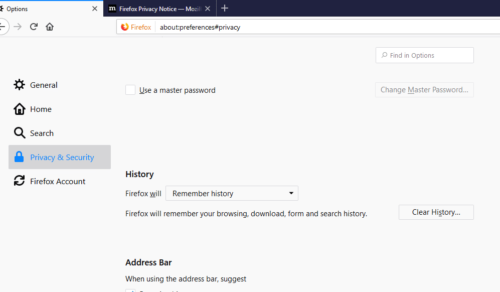 Visit Private and Security option on the left side