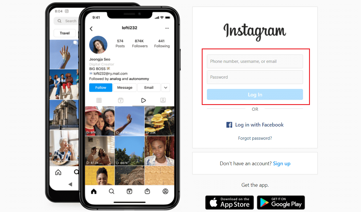 Visit the Instagram Log in page in your web browser and Log In to your account |