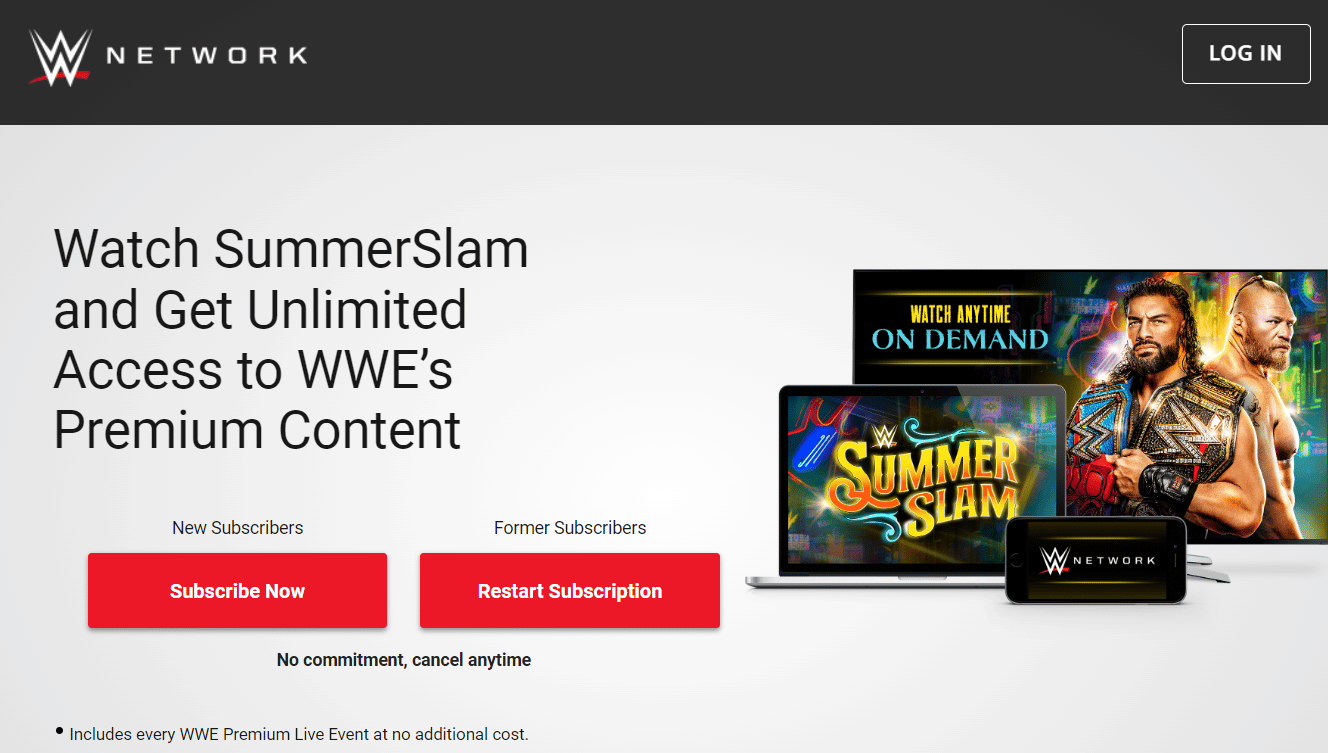 WWE Network website homepage