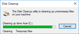 Wait for few minutes before Disk Cleanup is able to complete its operation