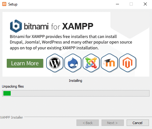Wait for the Installation process to complete | Install And Configure XAMPP on Windows 10