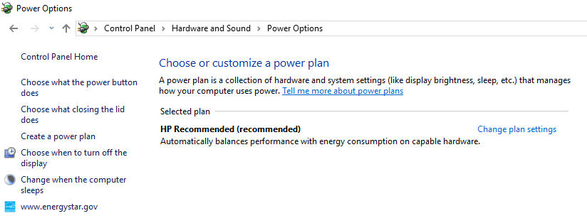 Si desea cambiar el comportamiento de la PC, haga clic en el enlace Elegir opciones de energía.